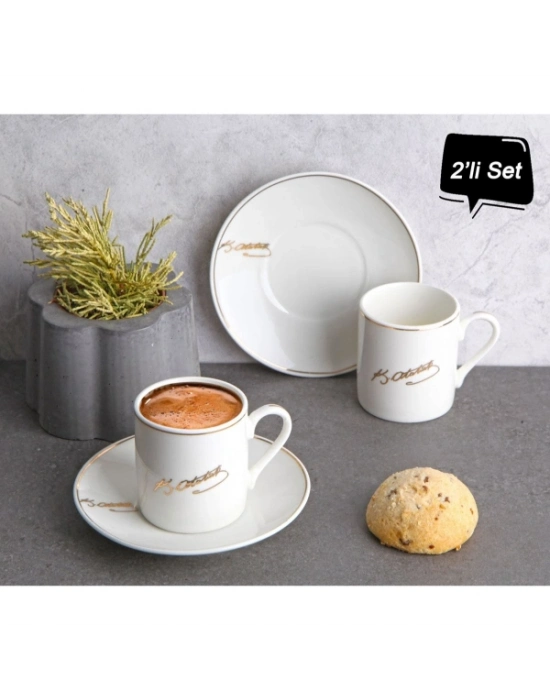 Atatürk İmza Tasarımlı Porselen 2li Kahve Seti