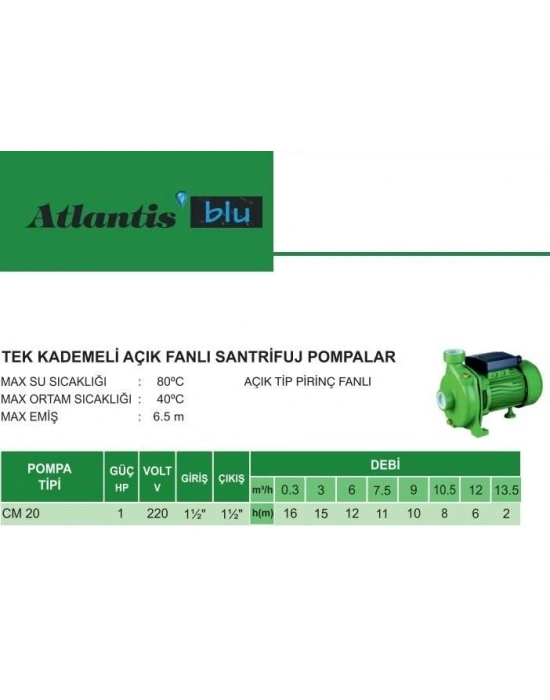 ® Atlantis CM20 1 HP Tek Kademeli Santrifuj Pompa