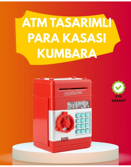 ATM Görünümlü Kırmızı Elektronik Şifreli Kumbara