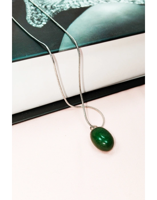 Aventurin Doğal Taşı Zincirli El Yapımı Kolye Uç: 2 cm Zincir: 20 cm Kutulu