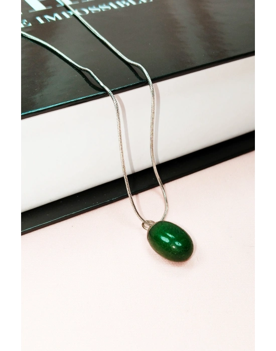 Aventurin Doğal Taşı Zincirli El Yapımı Kolye Uç: 2 cm Zincir: 20 cm Kutulu