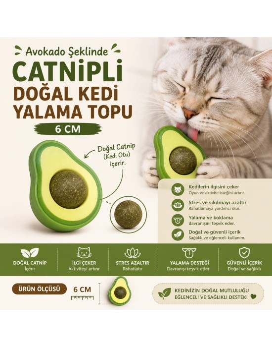Avokado Şeklinde Catnipli Doğal Kedi Yalama Topu 6 Cm