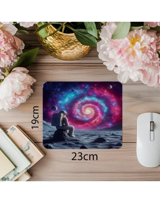 Ay Taşı Üzerinde Oturan Astronot Mousepad - 19x23 cm 2 mm Dikdörtgen İthal Baskılı Mouse Pad