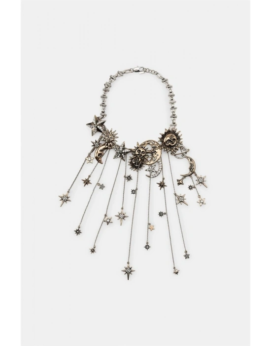 Ay ve Yıldız Uçlu Metal Kolye - Altın