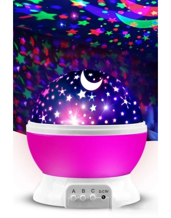 ® Ay ve Yıldızlı Gökyüzü Yansıtmalı Dönen Projeksiyon Gece ası- Çocuk Bebek Odası Pembe