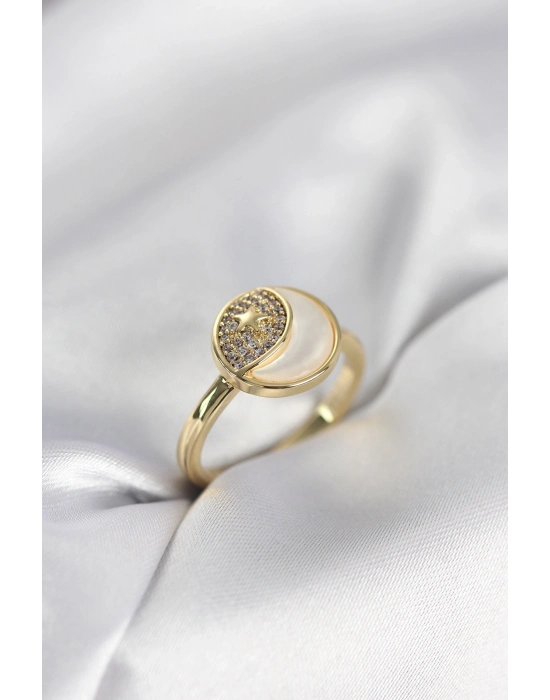 ® Ay Yıldız Model Gold Renk Zirkon Taşlı Kadın Yüzük