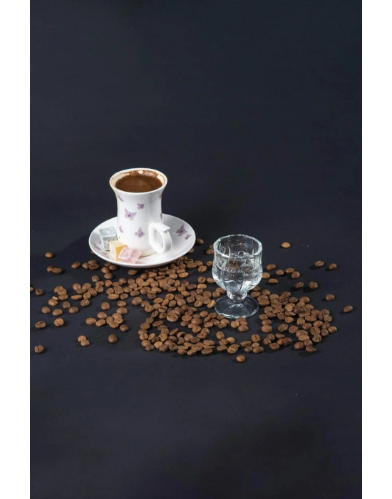 Ayaklı Kahve Yanı Bardağı Kristal Kesim Shot Bardak 7cm x 4 cm 6 Lı Set