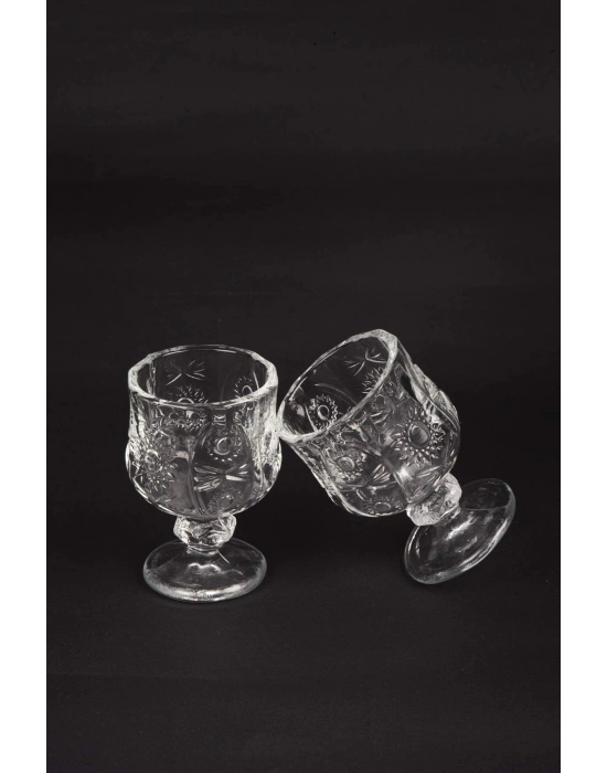 Ayaklı Kahve Yanı Bardağı Kristal Kesim Shot Bardak 7cm x 4 cm 6 Lı Set
