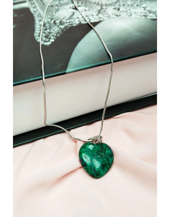 Azurit Doğal Taşı Zincirli El Yapımı Kolye Uç: 2 cm Zincir: 20 cm Kutulu