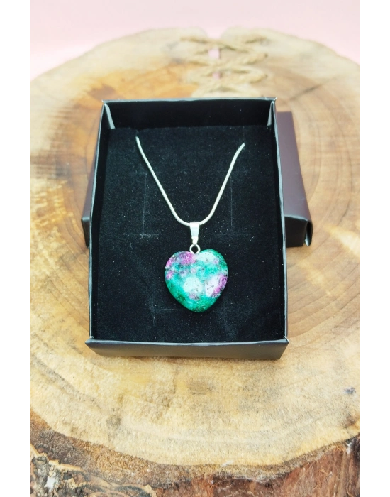 Azurit Doğal Taşı Zincirli El Yapımı Kolye Uç: 2 cm Zincir: 20 cm Kutulu