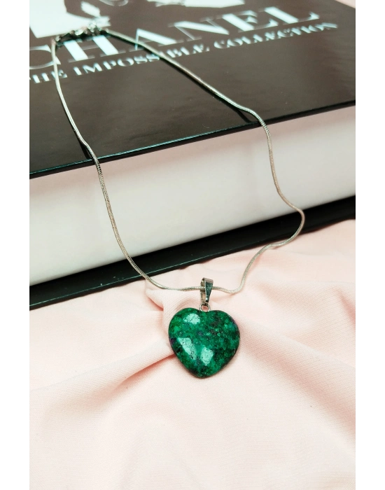 Azurit Doğal Taşı Zincirli El Yapımı Kolye Uç: 2 cm Zincir: 20 cm Kutulu