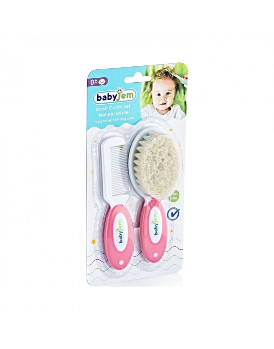 BabyJem Doğal Kıl Fırça Tarak Seti 519 Pembe