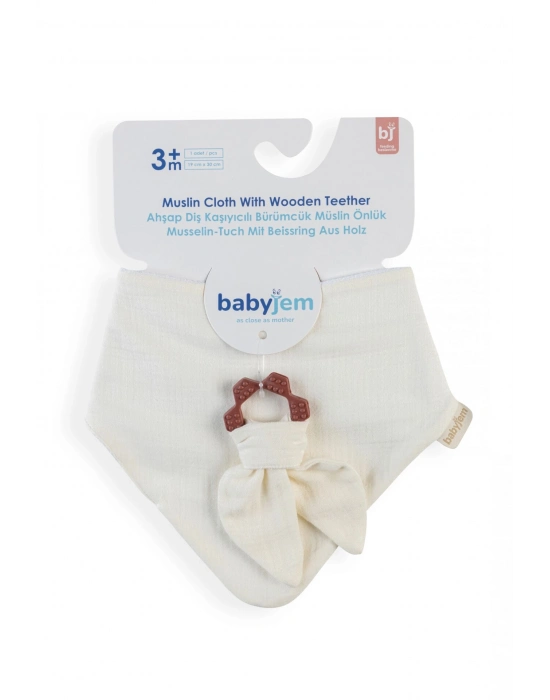BabyJem Silikon Diş Kaşıyıcılı Müslin Önlük 736 Ekru