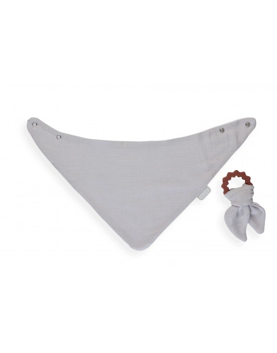 BabyJem Silikon Diş Kaşıyıcılı Müslin Önlük 736 Gri