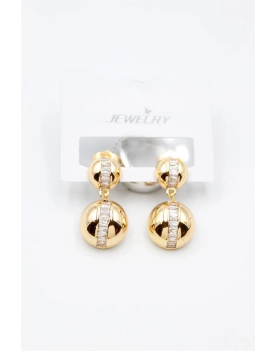 Baget Taşlı Küpe - Altın