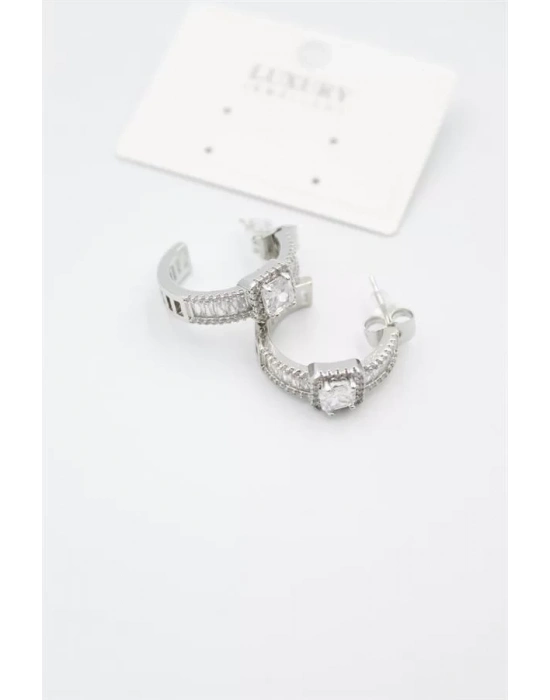 Baget Taşlı Küpe - Gümüş