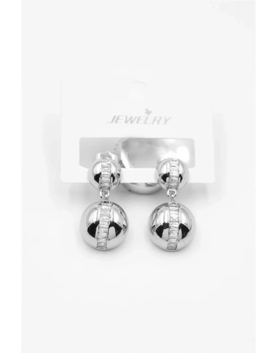 Baget Taşlı Küpe - Gümüş