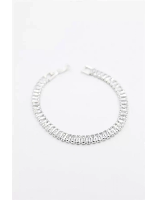 Baget Taşlı Su Yolu Bileklik - Gümüş