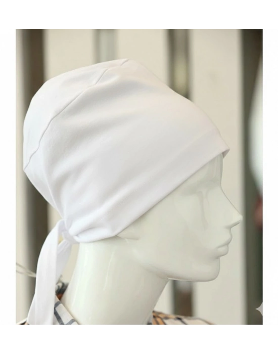Bağlamalı Tesettür Bone - Bağlamalı Bandana Beyaz 5 Adet