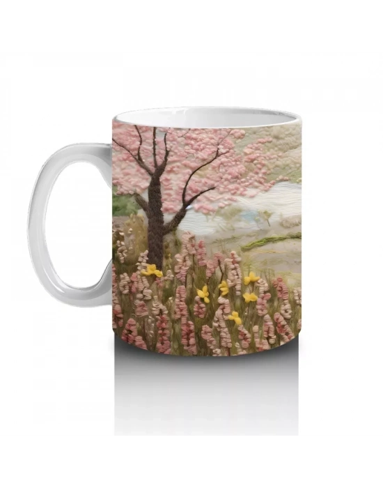 Bahar Manzarasında Zarif At Figürü - Baskılı Kahve Kupası