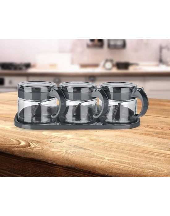 Baharat Seti 3 Adet Kaşıklı Standlı Cam Baharatlık