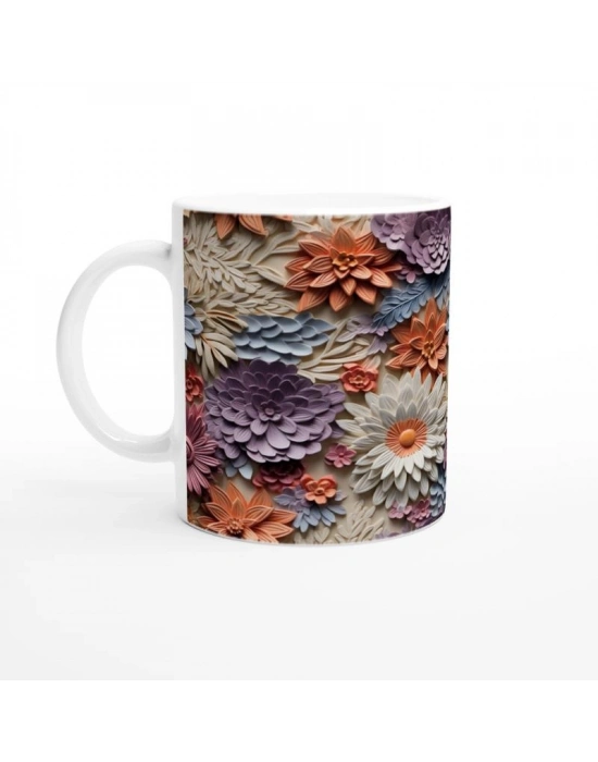 Baharat Tonlarında Rölyef Çiçekli Kupa Bardak