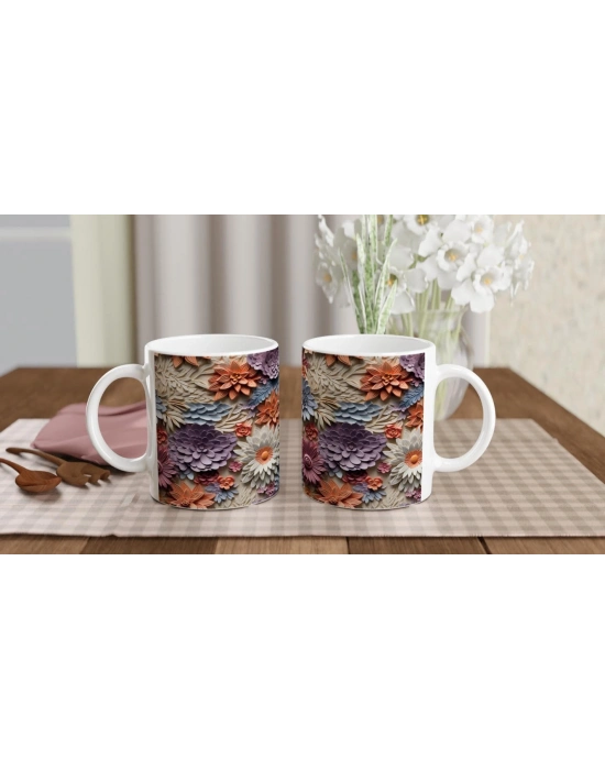 Baharat Tonlarında Rölyef Çiçekli Kupa Bardak