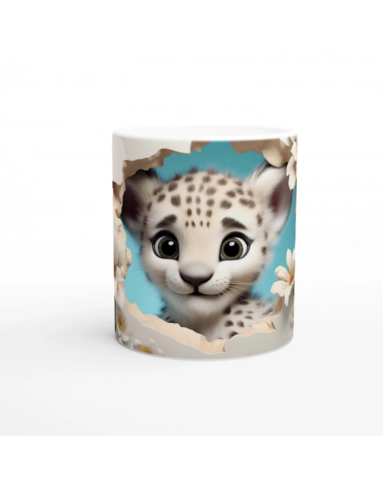 Baharın Masum Yüzü Kar Leoparı Yavrusu Temalı Baskılı Kupa Bardak
