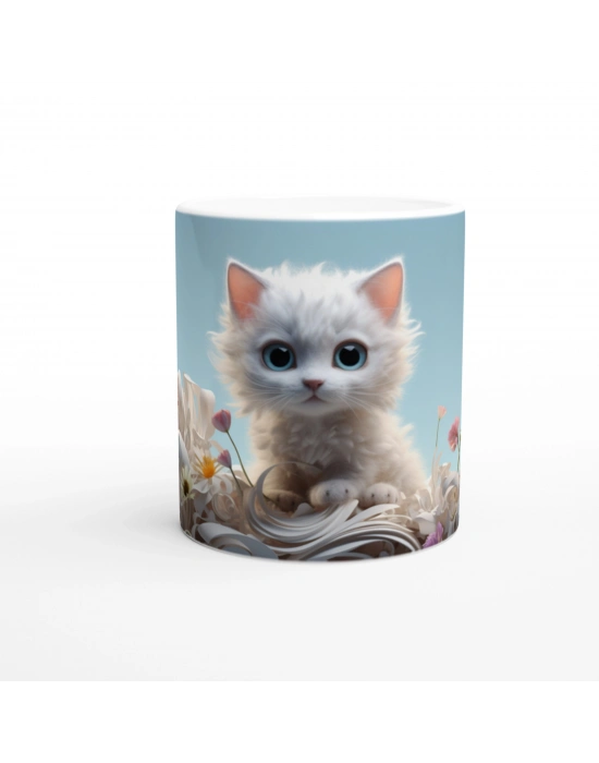 Bahçedeki Masum Bakışlı Yavru Kedi Baskılı Kupa Bardak