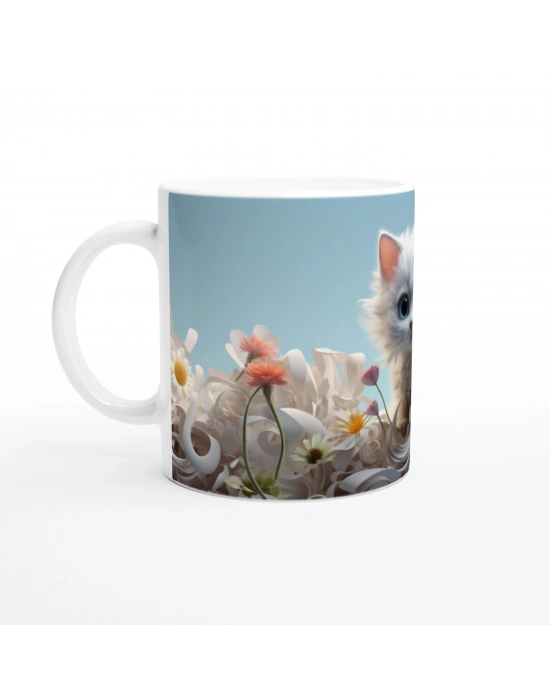 Bahçedeki Masum Bakışlı Yavru Kedi Baskılı Kupa Bardak