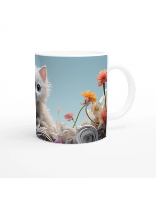 Bahçedeki Masum Bakışlı Yavru Kedi Baskılı Kupa Bardak