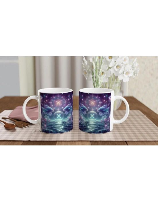 Balık Burcu Baskılı Kahve Kupası - Astral Denizaltı Dünyası Vs2