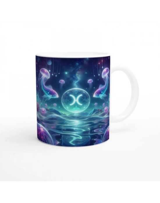 Balık Burcu Baskılı Kahve Kupası - Astral Denizaltı Dünyası Vs3