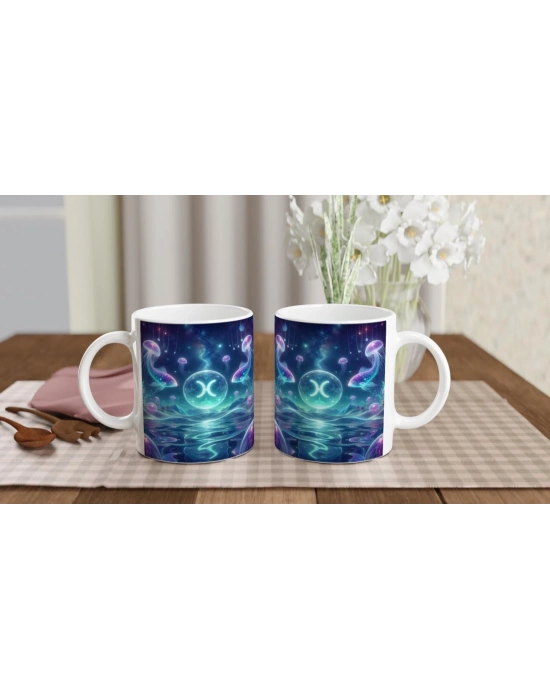 Balık Burcu Baskılı Kahve Kupası - Astral Denizaltı Dünyası Vs3