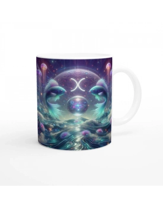 Balık Burcu Baskılı Kahve Kupası - Astral Denizaltı Dünyası Vs4