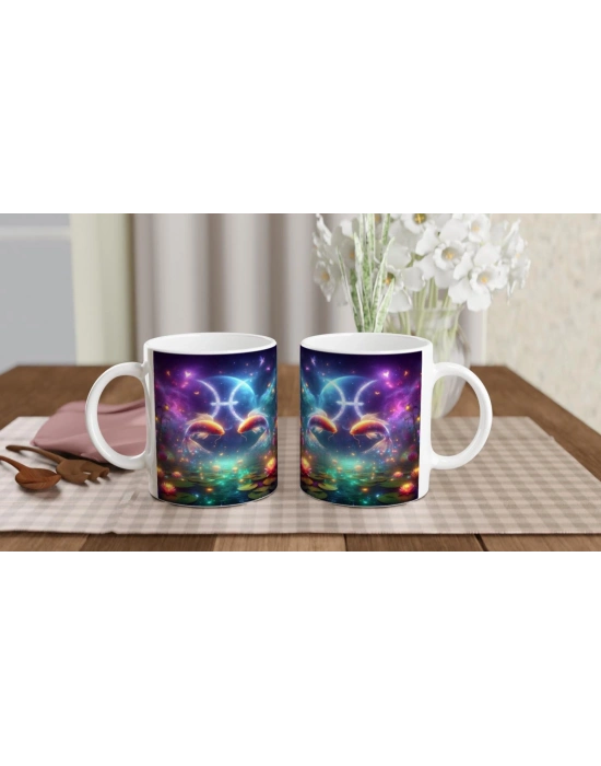 Balık Burcu Baskılı Kahve Kupası - Ay ışığında Zodyak Bahçesi Vs1