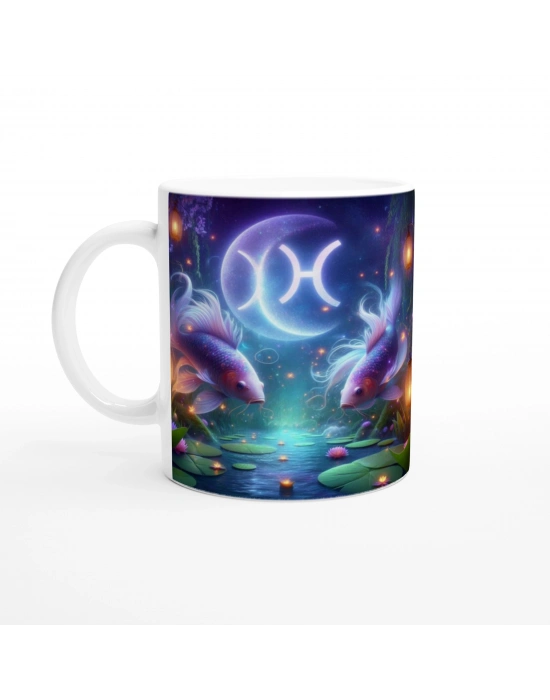 Balık Burcu Baskılı Kahve Kupası - Ay ışığında Zodyak Bahçesi Vs2