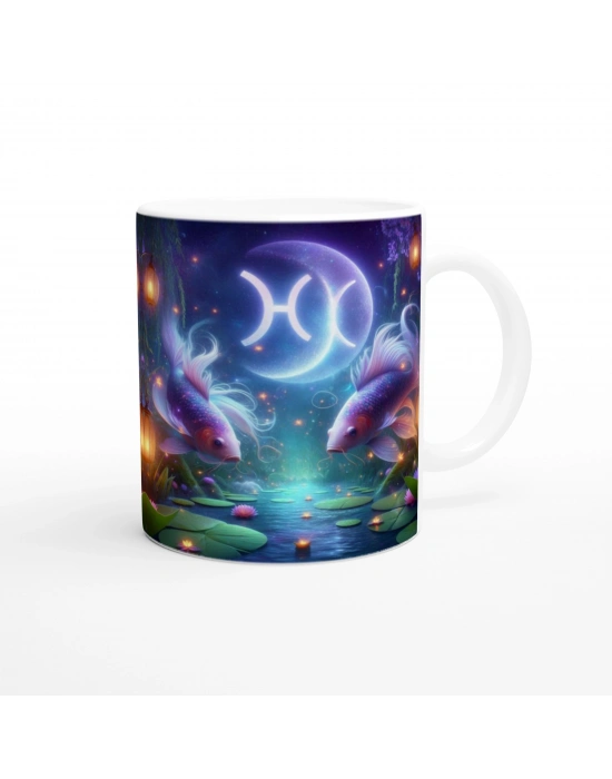 Balık Burcu Baskılı Kahve Kupası - Ay ışığında Zodyak Bahçesi Vs2