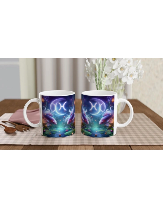 Balık Burcu Baskılı Kahve Kupası - Ay ışığında Zodyak Bahçesi Vs2