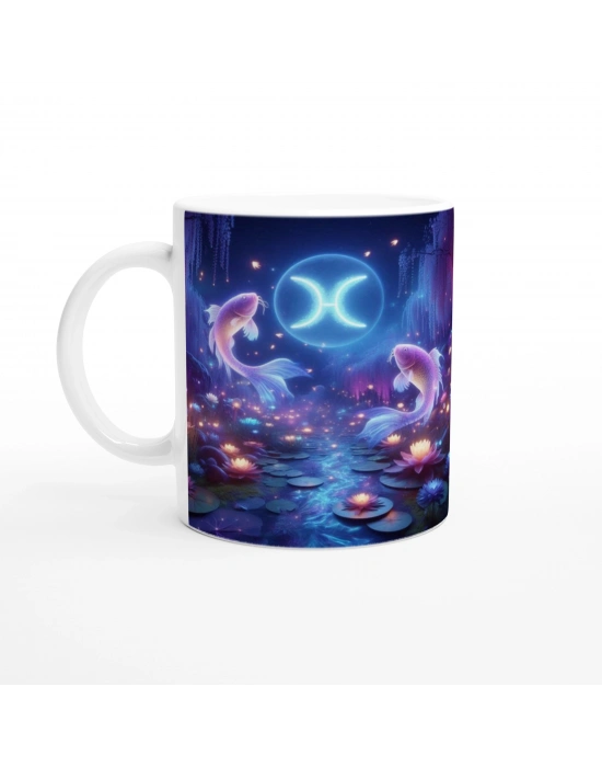 Balık Burcu Baskılı Kahve Kupası - Ay ışığında Zodyak Bahçesi Vs3