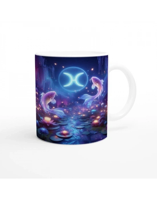 Balık Burcu Baskılı Kahve Kupası - Ay ışığında Zodyak Bahçesi Vs3