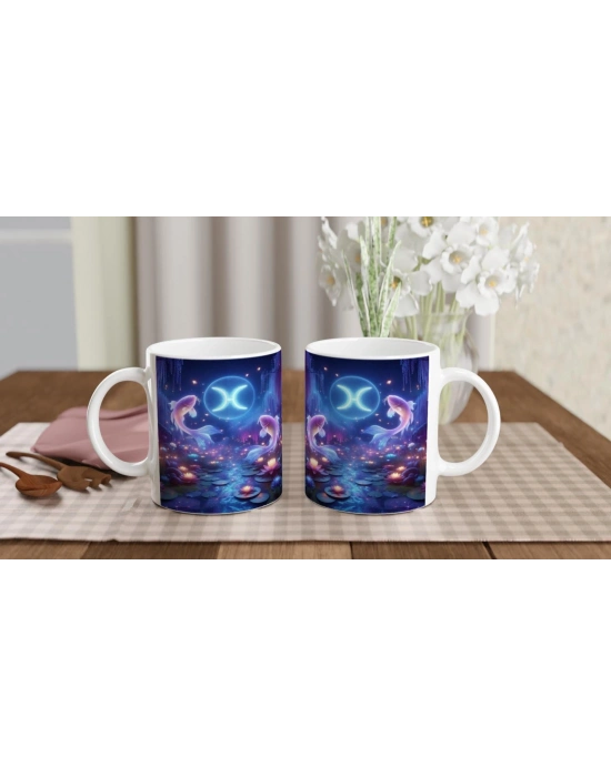 Balık Burcu Baskılı Kahve Kupası - Ay ışığında Zodyak Bahçesi Vs3