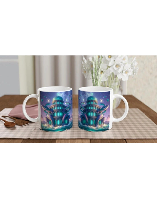 Balık Burcu Baskılı Kahve Kupası - Burçlar Krallığı Şatosu Vs4