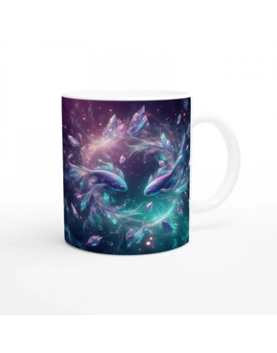 Balık Burcu Baskılı Kahve Kupası - Büyülü Kristal Mağarası Temalı Vs1