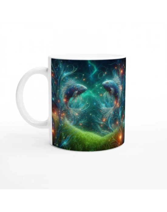 Balık Burcu Baskılı Kahve Kupası - Elementsel Doğa Krallığı Temalı Vs1