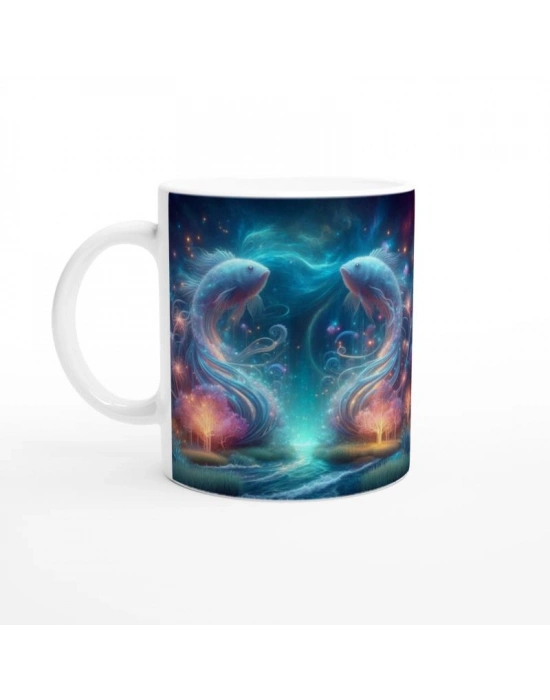 Balık Burcu Baskılı Kahve Kupası - Elementsel Doğa Krallığı Temalı Vs3