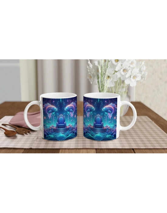 Balık Burcu Baskılı Kahve Kupası - Galaktik Taht Odası Temalı Vs3