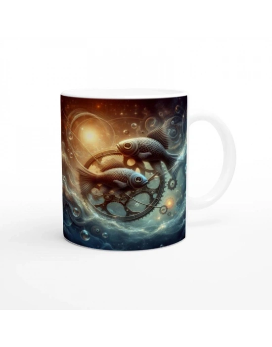 Balık Burcu Baskılı Kahve Kupası - Zamanın Çarkları Astroloji Mekanizması Vs1