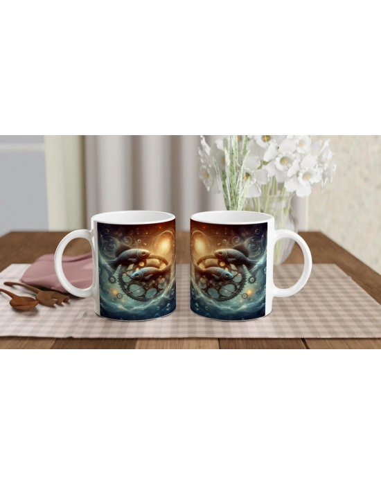 Balık Burcu Baskılı Kahve Kupası - Zamanın Çarkları Astroloji Mekanizması Vs1