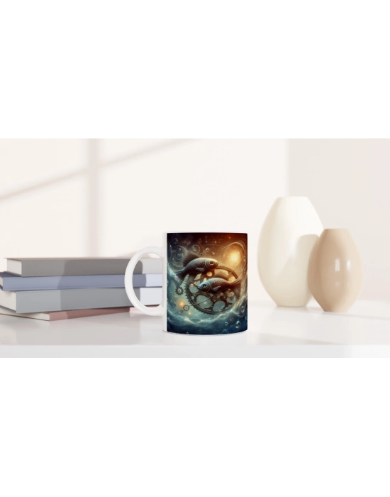 Balık Burcu Baskılı Kahve Kupası - Zamanın Çarkları Astroloji Mekanizması Vs1